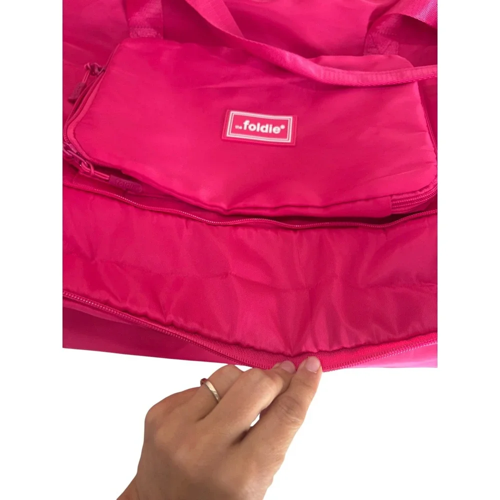 The Foldie Hot Pink Travel Tote Weekender Bag Packing Cubes Carry On Luggage Set